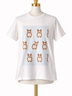 Marine Layer Corgi Graphic Tee White | Cute Dog Print T-Shirt Soft Casual Top